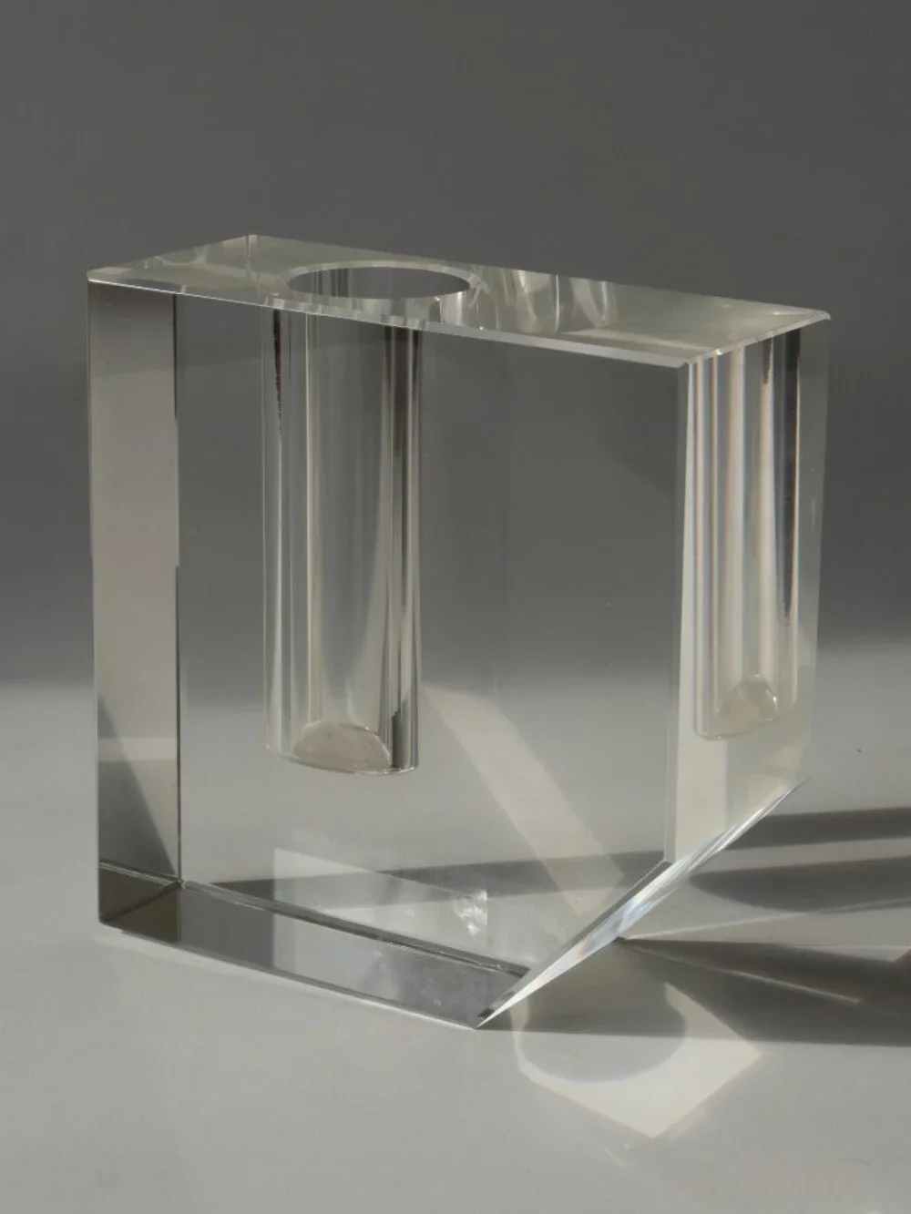Vintage Clear Crystal Glass Bud Vase Cube Beveled 4